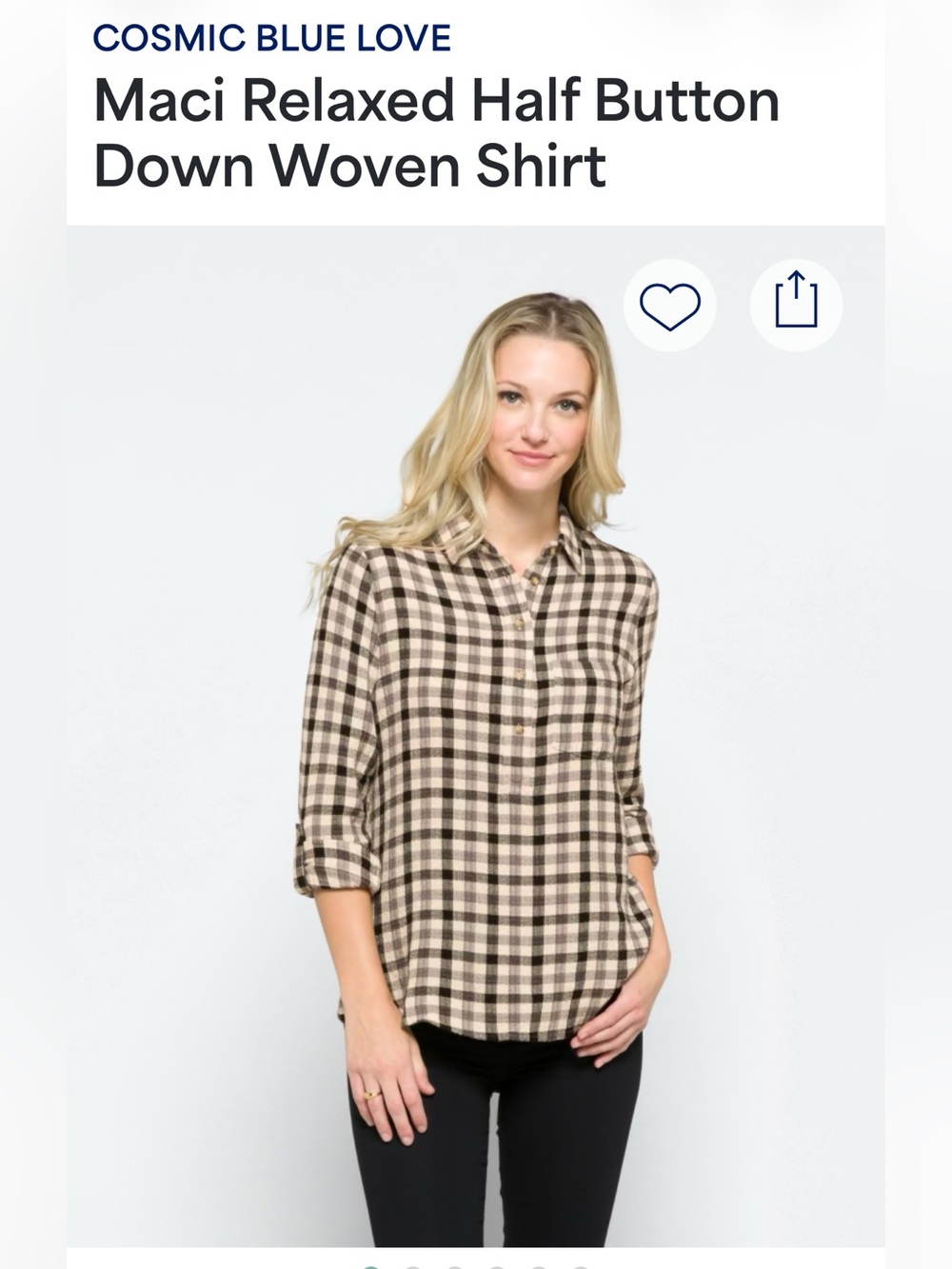 Cosmic Blue Love Gingham Button-Down Shirt Black White — Women's M